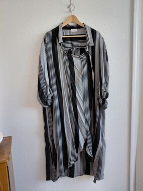 Dizzy Gal Womens Open Front Duster Striped Light Long Black/gray Cardigan